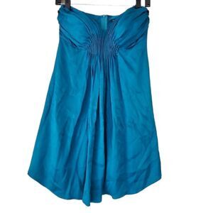 Minuet Women's 100% Silk Mini Dress Teal Strapless Party Wedding Y2K Retro